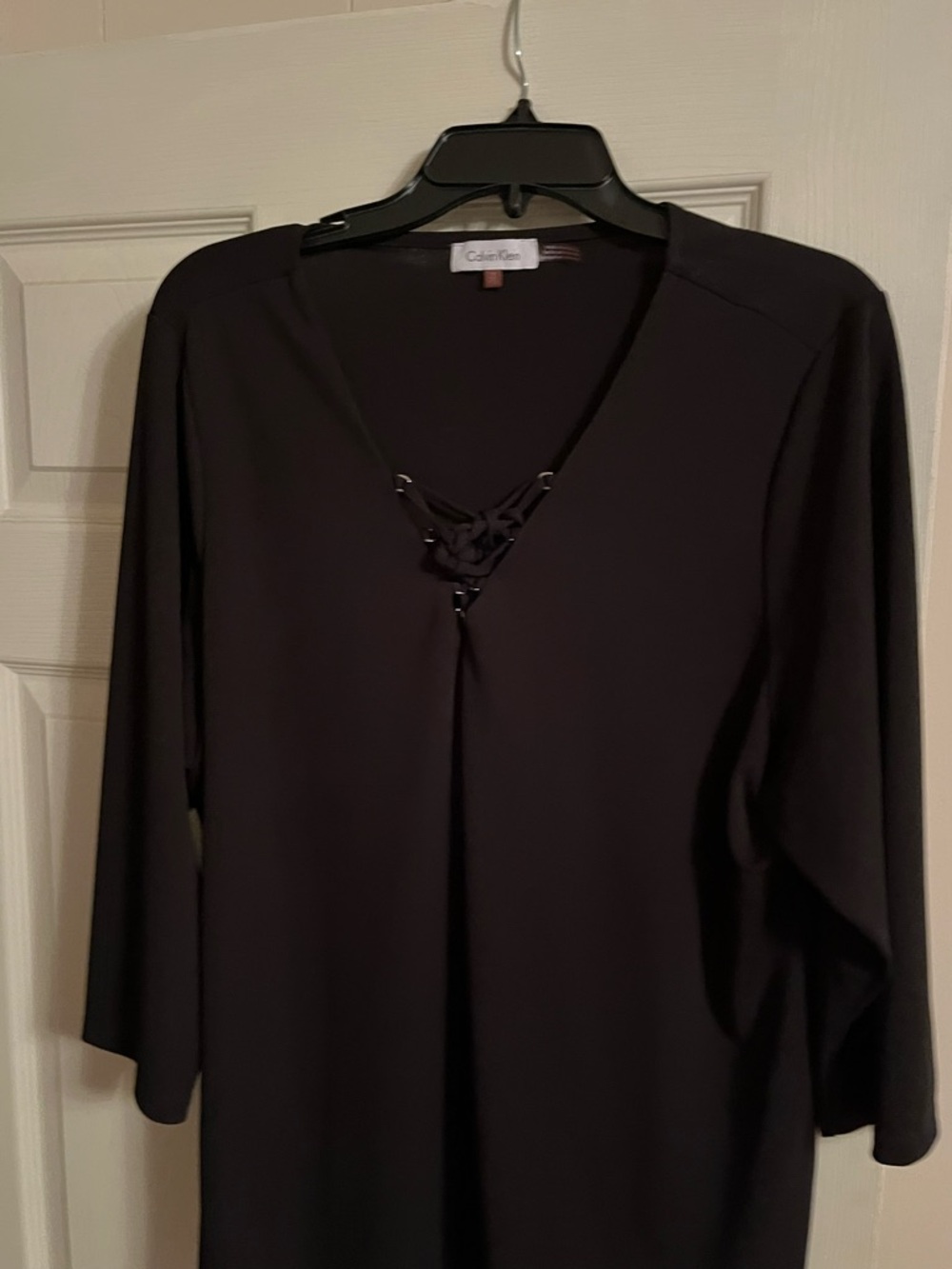 Calvin Klein Black Lace-Up V-Neck 3/4 length Sleeve Top